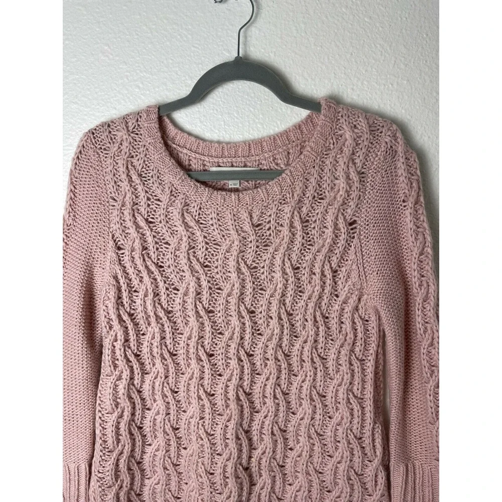 Women' Ann‎ Taylor LOFT Pink Blush Chunky Knit 3/4 Sleeve Boatneck Sweater Sz M